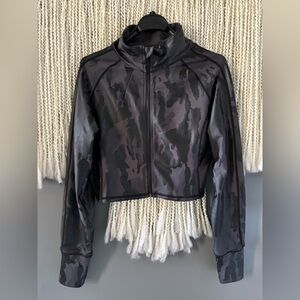 Black Camouflage Crop Athletic Jacket